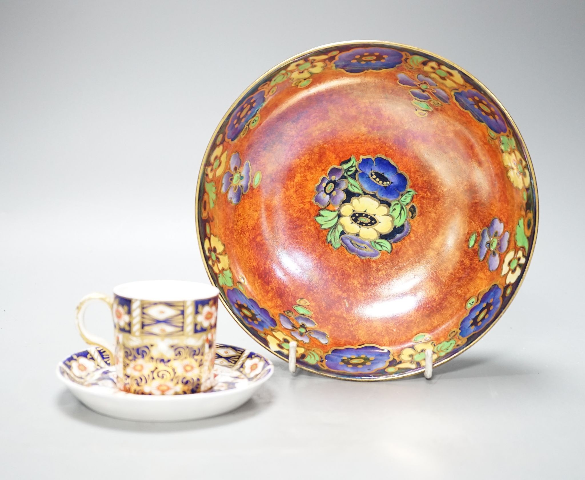 A Royal Crown Derby Imari pattern 2451 coffee can and saucer and a Regal ware lustre bowl 18.5cm